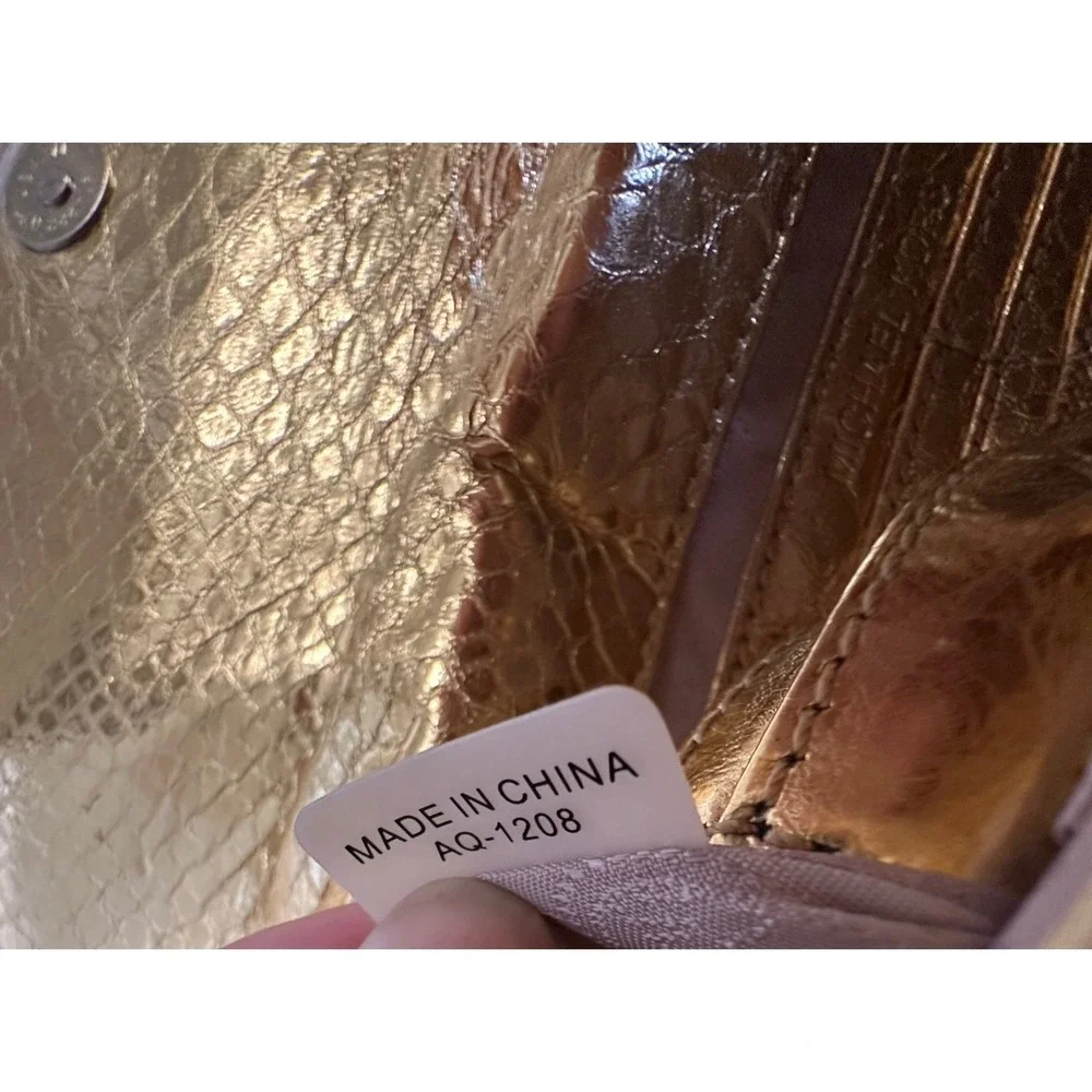 Michael Kors Gold Snakeskin Python Embossed‎ Studded Clutch Bag Small READ